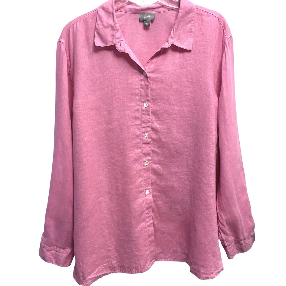 J. Jill Linen Long Sleeve Light Pink Lightweight Curved Hem Side Tab Size Large